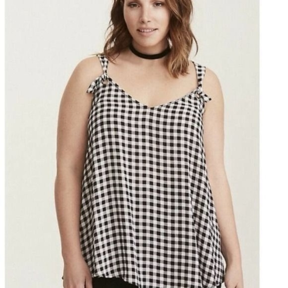Torrid Plus Size Gingham Sleeveless Tank Top Black White Adjustable Straps - Picture 1 of 3